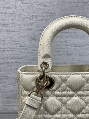 CD Small Lady Di.or Bag Cannage Grained Calfskin Gold Tone Metal Cream