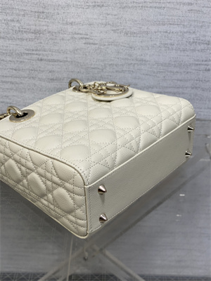CD Small Lady Di.or Bag Cannage Grained Calfskin Gold Tone Metal Cream
