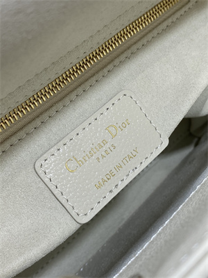 CD Small Lady Di.or Bag Cannage Grained Calfskin Gold Tone Metal Cream
