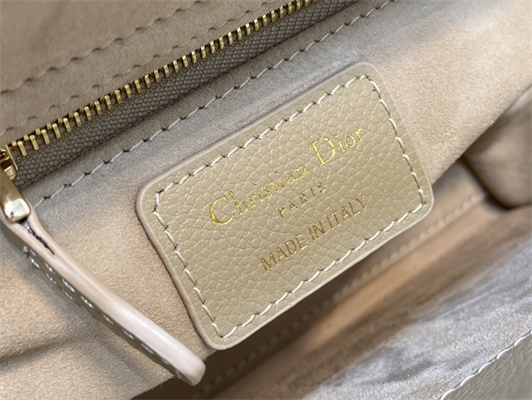 CD Small Lady Di.or Bag Cannage Grained Calfskin Gold Tone Metal Beige