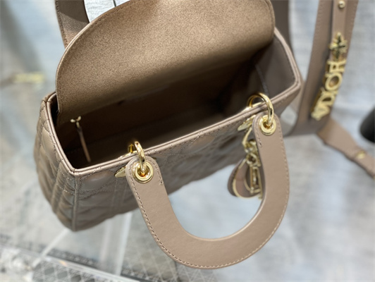 cd small lady di.or my abcD*or bag cannage lambskin enamel charms gold tone metal warm taupe