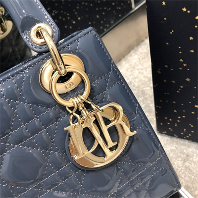 cd small lady di.or my abcD*or bag patent cannage calfskin gold tone metal dk blue