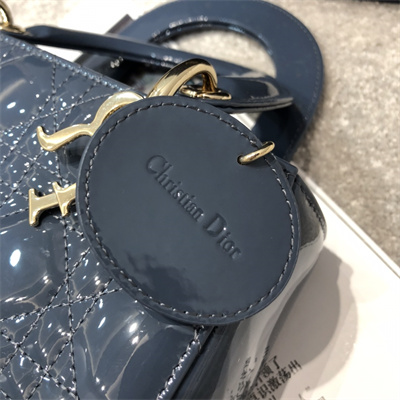 cd small lady di.or my abcD*or bag patent cannage calfskin gold tone metal dk blue