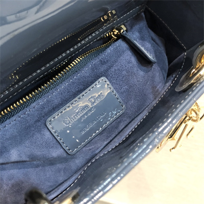 cd small lady di.or my abcD*or bag patent cannage calfskin gold tone metal dk blue
