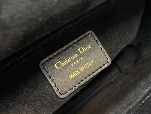 CD Medium Lady Di.or Bag Cannage Lambskin Enamel Charms Gold Tone Metal Black