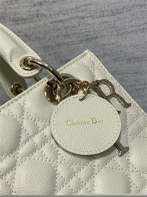 CD Medium Lady Di.or Bag Cannage Grained Calfskin Silver Tone Metal Cream