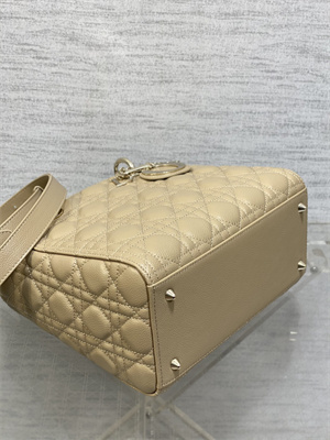 CD Medium Lady Di.or Bag Cannage Grained Calfskin Gold Tone Metal Beige