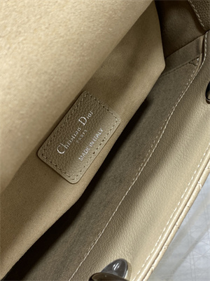 CD Medium Lady Di.or Bag Cannage Grained Calfskin Silver Tone Metal Beige