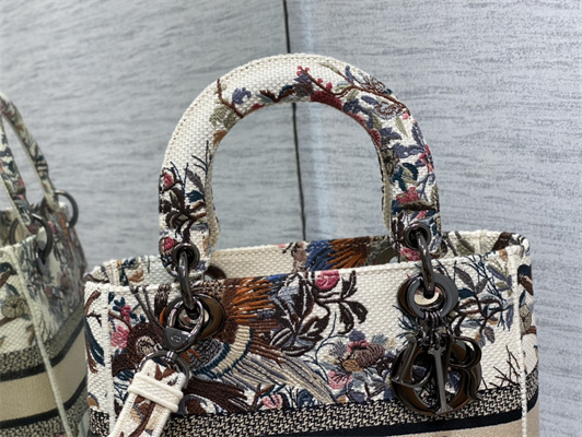 CD Medium Lady Di.or D-Lite Bag Jardin d’Hiver Embroidery White Multicolor