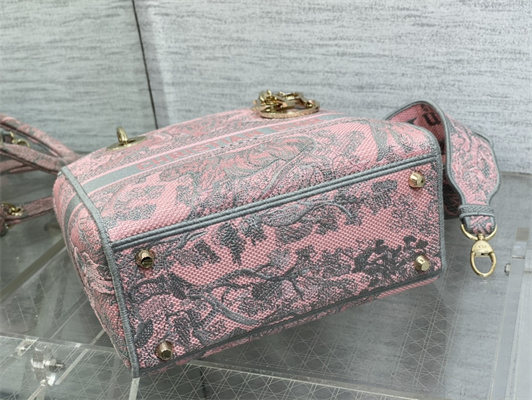 CD Medium Lady Di.or D-Lite Bag Toile de Jouy Embroidery Pink And Grey