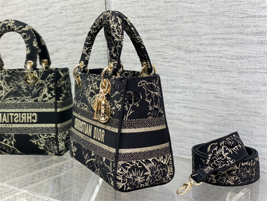 CD Medium Lady Di.or D-Lite Bag Jardin d’Hiver Embroidery Black