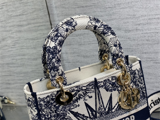CD Medium Lady Di.or D-Lite Bag R??ve d’Infini Embroidery Blue and White