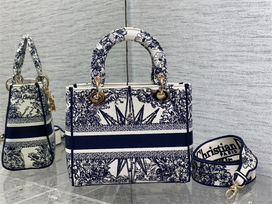 CD Medium Lady Di.or D-Lite Bag R??ve d’Infini Embroidery Blue and White