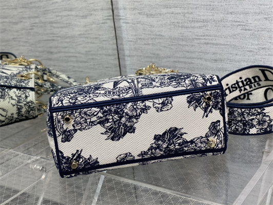 CD Medium Lady Di.or D-Lite Bag R??ve d’Infini Embroidery Blue and White