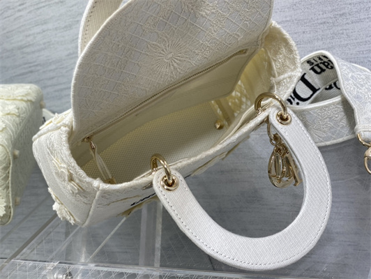 CD Medium Lady Di.or D-Lite Bag White D-Lace Embroidery With 3D Macrame Eeffect