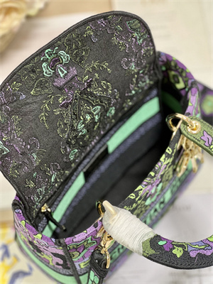 CD Medium Lady Di.or D-Lite Bag Toile de Jouy Embroidery Purple Multicolor