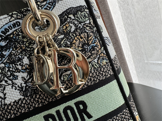 CD Medium Lady Di.or D-Lite Bag Butterfly Around The World Embroidery White and Green