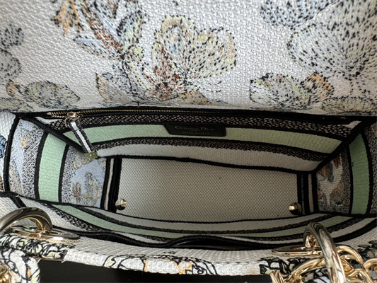 CD Medium Lady Di.or D-Lite Bag Butterfly Around The World Embroidery White and Green