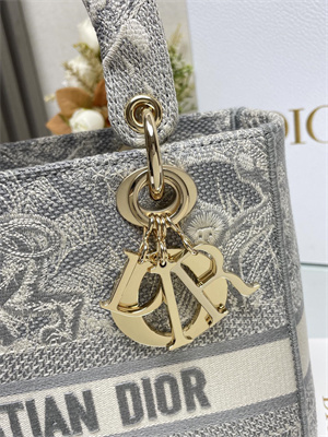 CD Medium Lady Di.or D-Lite Bag Toile de Jouy Embroidery Grey and White