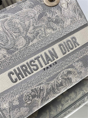 CD Medium Lady Di.or D-Lite Bag Toile de Jouy Embroidery Grey and White