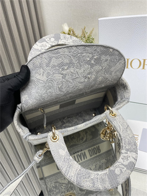 CD Medium Lady Di.or D-Lite Bag Toile de Jouy Embroidery Grey and White