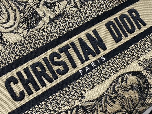 CD Medium Lady Di.or D-Lite Bag Toile de Jouy Embroidery Beige and Black