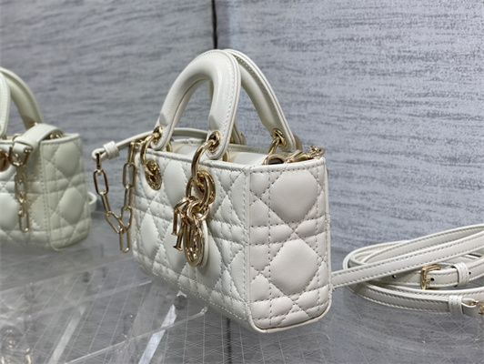 CD Lady D-Joy Micro Bag Cannage Lambskin Gold Tone Metal Latte