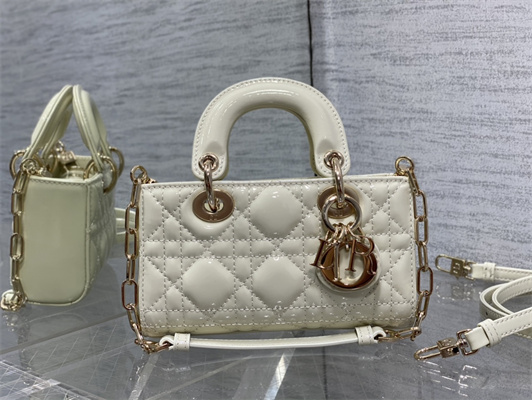 CD Lady D-Joy Micro Bag Patent Cannage Calfskin Gold Tone Metal Latte