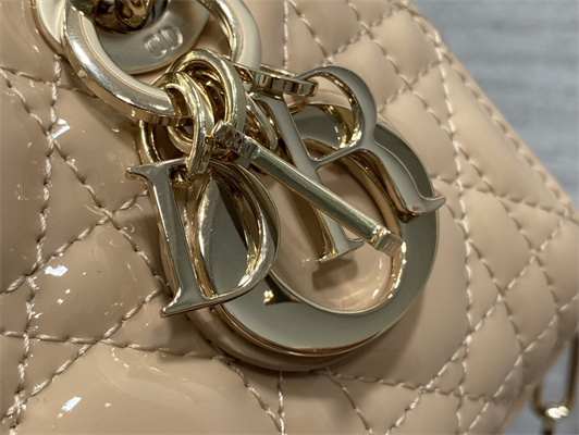 CD Lady D-Joy Micro Bag Patent Cannage Calfskin Gold Tone Metal Nude Pink