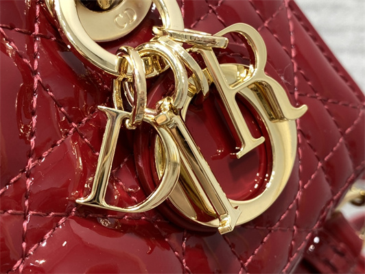 CD Lady D-Joy Micro Bag Patent Cannage Calfskin Gold Tone Metal Cherry Red