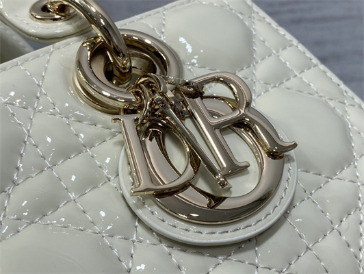 CD Small Lady D-Joy Bag Patent Cannage Calfskin Gold Tone Metal Latte