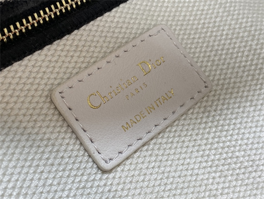 CD Medium Lady D-Joy Bag Plan de Paris Embroidery White and Black