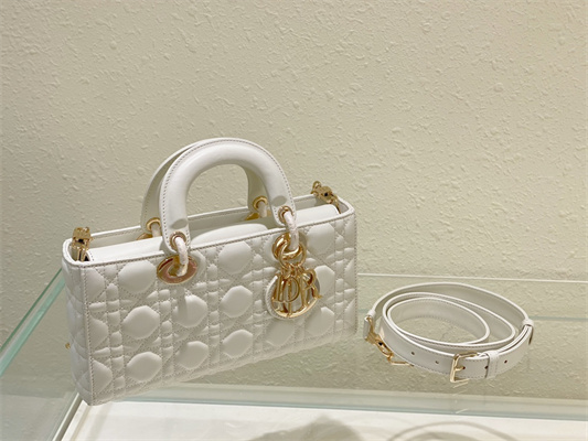 CD Medium Lady D-Joy Bag Cannage Lambskin Gold Tone Metal Latte