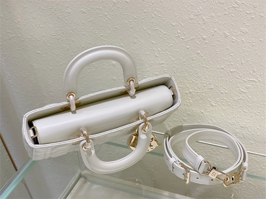 CD Medium Lady D-Joy Bag Cannage Lambskin Gold Tone Metal Latte