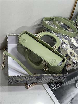 CD Medium Lady D-Joy Bag Cannage Lambskin Gold Tone Metal Green