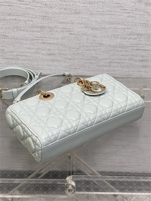 CD Medium Lady D-Joy Bag Cannage Lambskin Gold Tone Metal Placid Blue