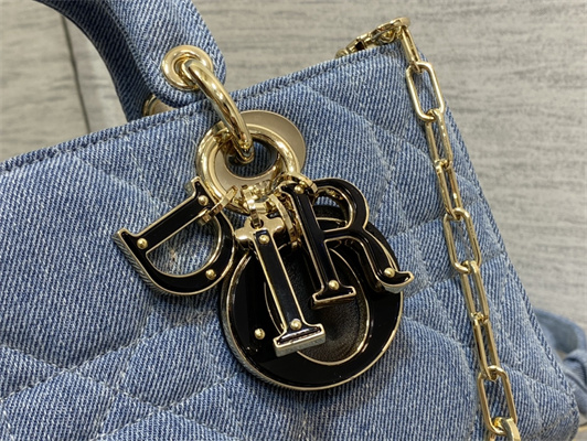 CD Medium Lady D-Joy Bag Cannage Denim Blue Gold Tone Metal