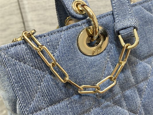 CD Medium Lady D-Joy Bag Cannage Denim Blue Gold Tone Metal