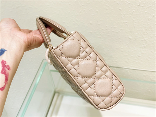 CD Medium Lady D-Joy Bag Cannage Lambskin Gold Tone Metal Sand