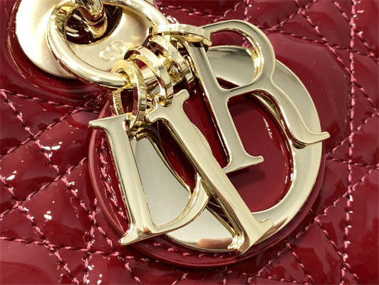 CD Medium Lady D-Joy Bag Patent Cannage Calfskin Gold Tone Metal Cherry Red
