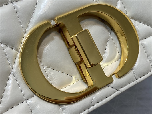 CD Large Di.or Caro Bag Quilted Macrocannage Calfskin Gold Tone Metal White