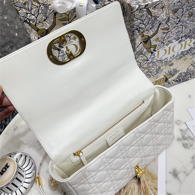 cd large di.or caro bag S*pple cannage calfskin gold tone metal white