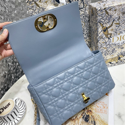 cd large di.or caro bag S*pple cannage calfskin gold tone metal blue