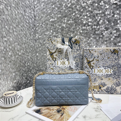 cd large di.or caro bag S*pple cannage calfskin gold tone metal blue