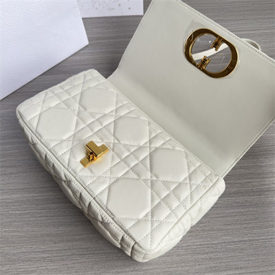 CD Medium Di.or Caro Bag Quilted Macrocannage Calfskin Gold Tone Metal White