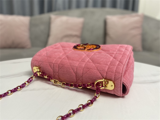 CD Medium Di.or Caro Bag Macrocannage Denim Pink