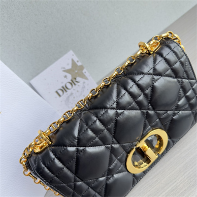 CD Medium Di.or Caro Bag Quilted Macrocannage Calfskin Gold Tone Metal Black