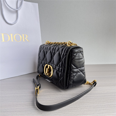 CD Medium Di.or Caro Bag Quilted Macrocannage Calfskin Gold Tone Metal Black
