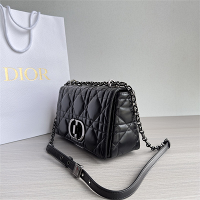 CD Medium Di.or Caro Bag Quilted Macrocannage Calfskin Guncolor Tone Metal Black