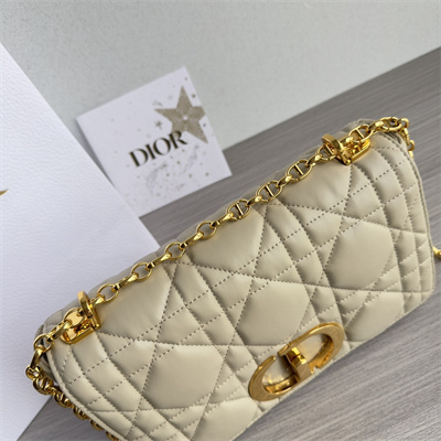 CD Medium Di.or Caro Bag Quilted Macrocannage Calfskin Gold Tone Metal Beige
